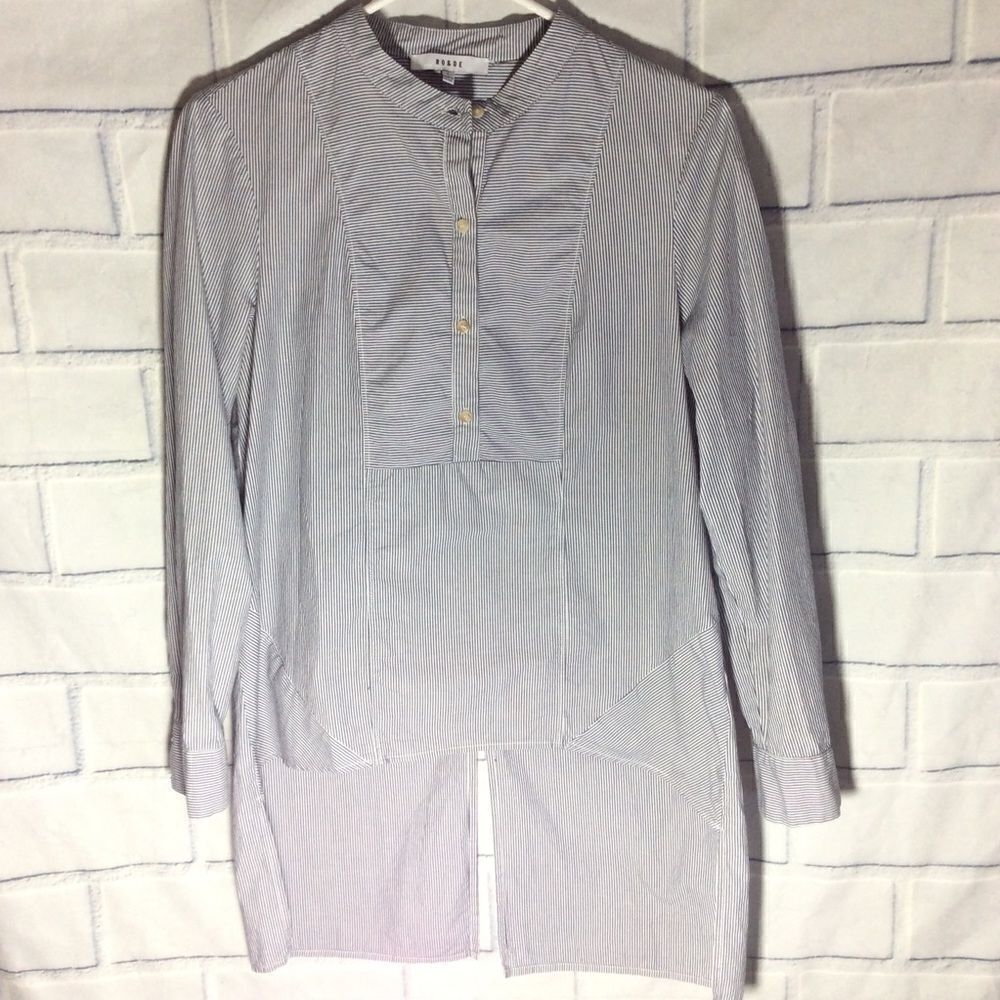 Ro & De Blue White Stripe Button Tunic Shirt Sz S